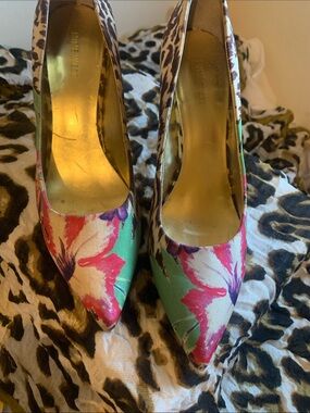Nine West Floral Pointed-Toe Pumps in Green and Pink